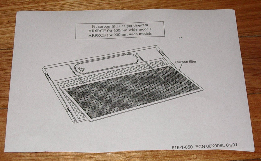Westinghouse Retracta RRC600 Series Rangehood Carbon Filter 200 X 515m