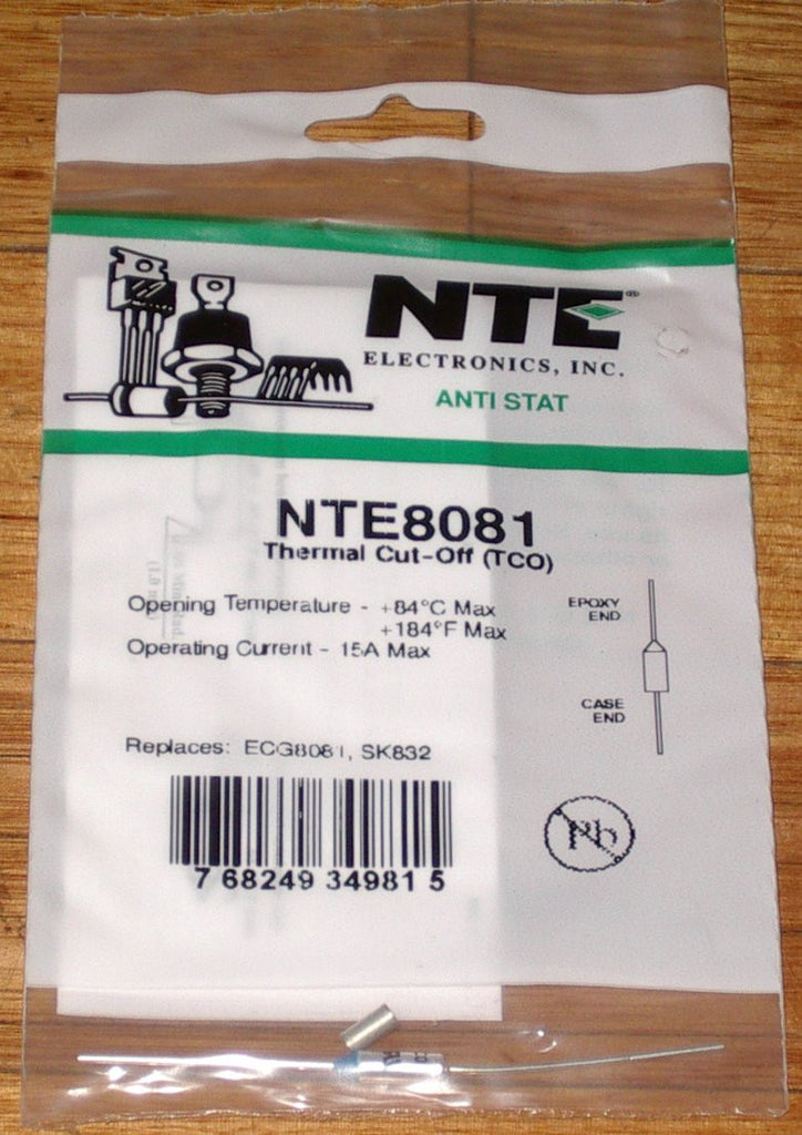 NTE8081 / ECG8081 Thermal Cut-Off Fuse - 84°C (184°F) Temperature Safety Fuse, New
