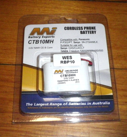 Telstra, Sanyo 3 X 2/3AA Nickel Metal Hydride Phone Battery - Part # RBP10, CTB10MH