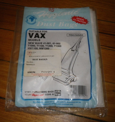 Vax New Wave Upright Vacuum Cleaner Bags & Filter - Part # SDB194