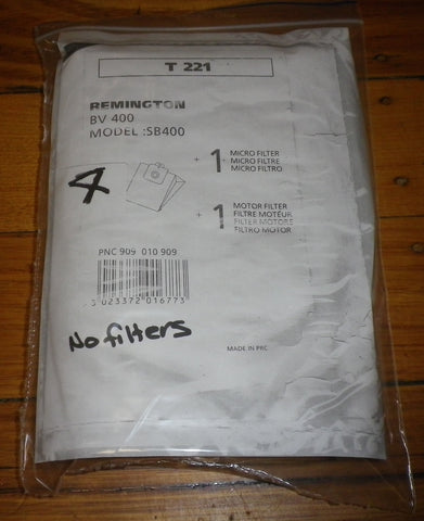 Remington BV400, SB400 Vacuum Cleaner Bags (Pkt 4) - Part # T221NF-4