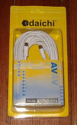 10metre White Male to Male Coax Flylead - Part No TVL5W