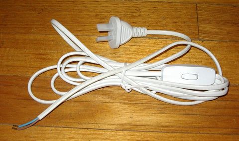 White 2mtr Lamp Mains Cord with Inline Switch - Part # 18WS