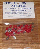 Red Insulated Male 4.7mm Spade Terminals (Pkt 25) - Part # TM21181-25