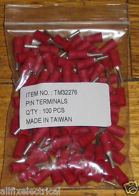 Red Insulated 1.9mm Pin Crimp Terminals (Pkt 100) - Part # TM32276-100
