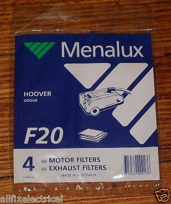 Hoover Vogue Motor and Exhaust Filters (Pkt 4) - Part # F20