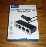 AerPro Triple Car Accessory Socket Adaptor with USB Port - Part # APDC320