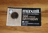 SR1116SW Silver Oxide 1.55Volt Watch Battery