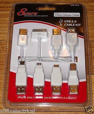 Universal USB 2.0 Adaptor Lead Kit for Use with iPod, iPhone & iPad - # USBKIT6