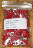 Red Insulated 4.3mm Ring Crimp Terminals (Pkt 100) - Part # TM10081-100