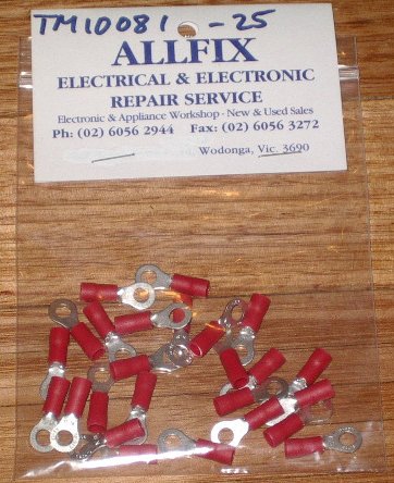 Red Insulated 4.3mm Ring Crimp Terminals (Pkt 25) - Part # TM10081-25
