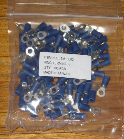 Blue Insulated 4.3mm Ring Crimp Terminals (Pkt 100) - Part # TM10082-100