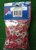 Red Insulated 6.4mm Ring Crimp Terminals (Pkt 100) - Part # TM10121-100