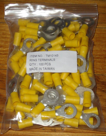 Yellow Insulated 8mm Ring Crimp Terminals (Pkt 100) - Part # TM10143-100