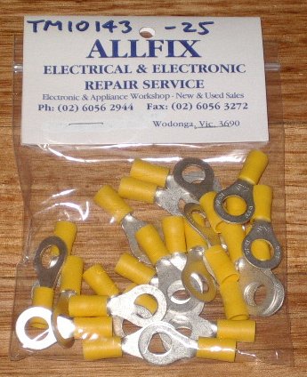 Yellow Insulated 8mm Ring Crimp Terminals (Pkt 25) - Part # TM10143-25