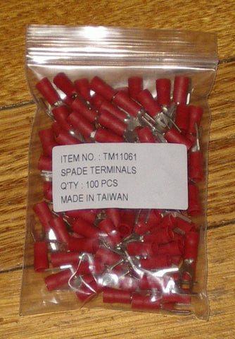 Red Insulated 3.7mm Fork Crimp Terminals (Pkt 100) - Part # TM11061-100
