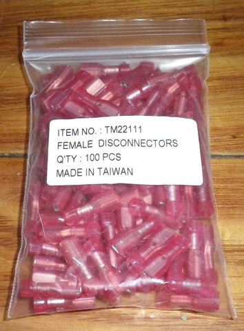 Red Insulated Female 2.8mm Spade Terminals (Pkt 100) - Part # TM22111-100