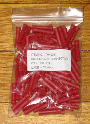 Red Insulated Inline Splice Crimp Terminals (Pkt 100) - Part # TM40001-100