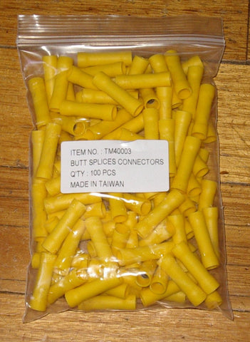 Yellow Insulated Inline Splice Crimp Terminals (Pkt 100) - Part # TM40003-100