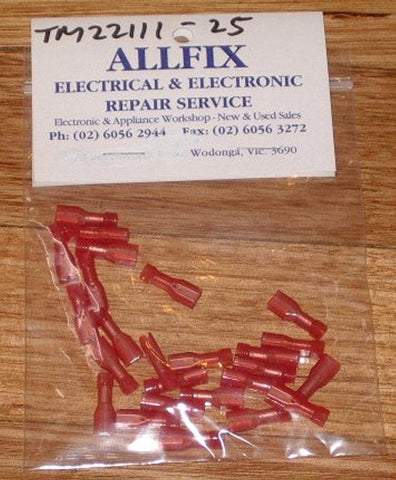 Red Insulated Female 2.8mm Spade Terminals (Pkt 25) - Part # TM22111-25
